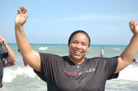 Marie Graeff just after her baptism in the Atlantic Ocean!