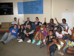 UCF Bible Talk Leader Corey Jones (center left) at OICC Campus Ministry Movie Night!